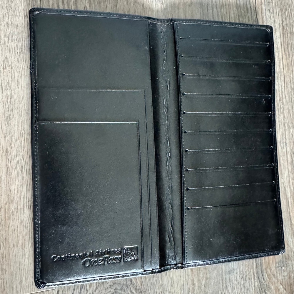Vintage Continental Airlines OnePass Black Leather Travel Wallet Bifold